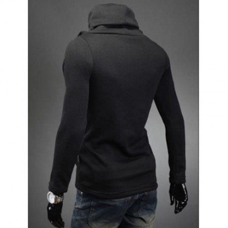 OBLIQUE BUTTONS EMBELLISHED TURTLE NECK LONG SLEEVE SWEATER (BLACK)