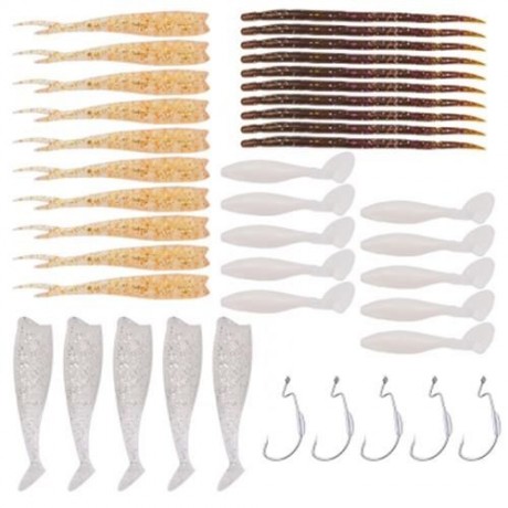 PRO BEROS 40PCS / KIT SOFT WORM FISHING LURE BAIT FISH HOOK (MULTI)