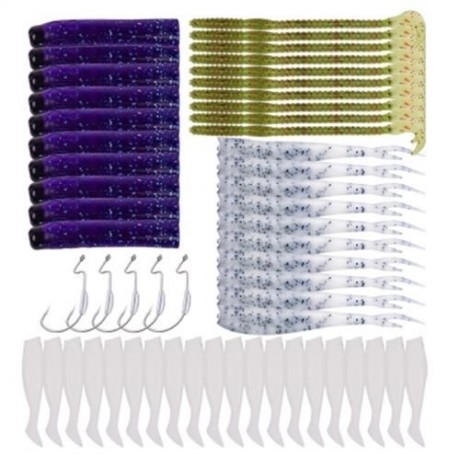 PRO BEROS 55PCS / KIT WORM FISHING LURE BAIT FISH HOOK TACKLE (MULTI)