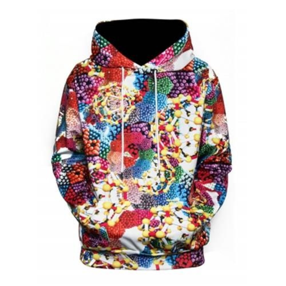 3D GEOMETRIC MAGNETIC BALLS PRINT PULLOVER HOODIE (COLORMIX)
