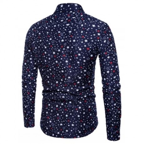 TURNDOWN COLLAR COLORFUL STARS PRINT SHIRT (CADETBLUE)