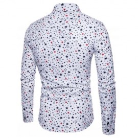 TURNDOWN COLLAR COLORFUL STARS PRINT SHIRT (CADETBLUE)