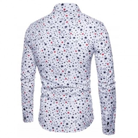 TURNDOWN COLLAR COLORFUL STARS PRINT SHIRT (CADETBLUE)
