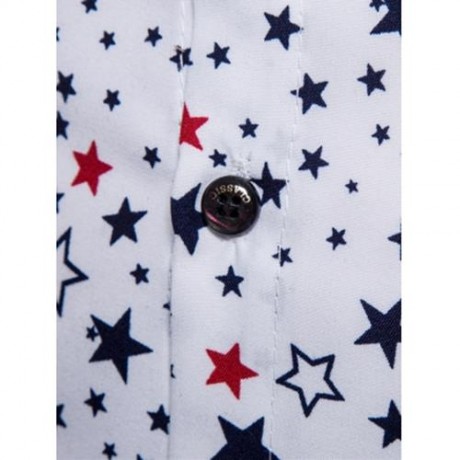 TURNDOWN COLLAR COLORFUL STARS PRINT SHIRT (CADETBLUE)