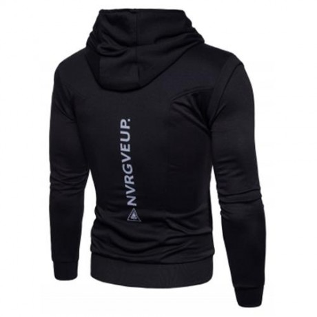 HOODED PU LEATHER PANEL COLOR BLOCK ZIP UP HOODIE (BLACK)