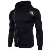 HOODED PU LEATHER PANEL COLOR BLOCK ZIP UP HOODIE (BLACK)