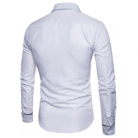 TURNDOWN COLLAR DOT PRINT COLOR BLOCK POCKET SHIRT (WHITE)