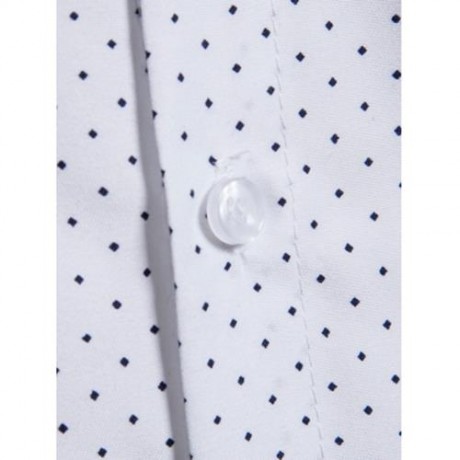 TURNDOWN COLLAR DOT PRINT COLOR BLOCK POCKET SHIRT (WHITE)