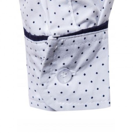 TURNDOWN COLLAR DOT PRINT COLOR BLOCK POCKET SHIRT (WHITE)