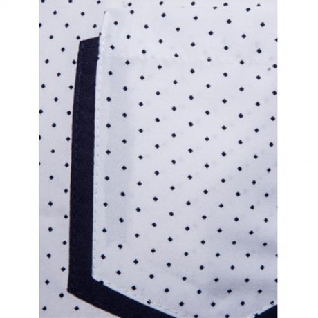 TURNDOWN COLLAR DOT PRINT COLOR BLOCK POCKET SHIRT (WHITE)