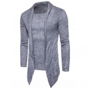SHAWL COLLAR FAUX TWINSET PANEL ASYMMETRIC KNITTED CARDIGAN (LIGHT GRAY)