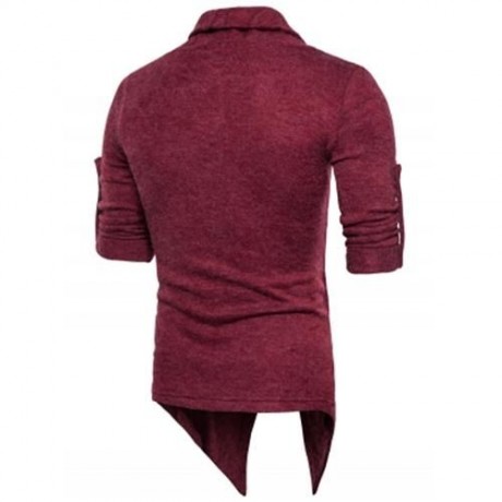 SHAWL COLLAR FAUX TWINSET PANEL ASYMMETRIC KNITTED CARDIGAN (WINE RED)