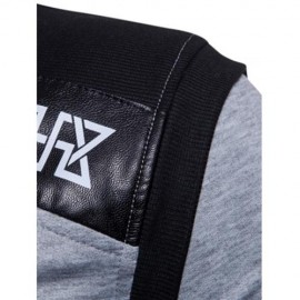 HOODED PU LEATHER PANEL COLOR BLOCK ZIP UP HOODIE (LIGHT GRAY)