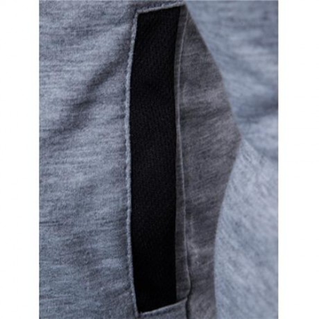HOODED PU LEATHER PANEL COLOR BLOCK ZIP UP HOODIE (LIGHT GRAY)