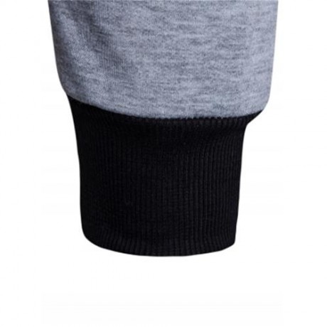 HOODED PU LEATHER PANEL COLOR BLOCK ZIP UP HOODIE (LIGHT GRAY)
