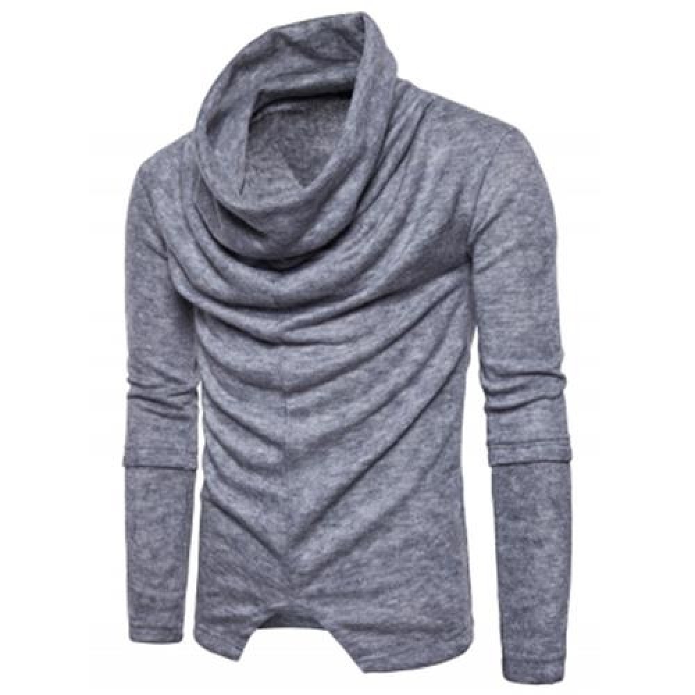 PILES COLLAR LONG SLEEVE ASYMMETRIC SWEATER (LIGHT GRAY)