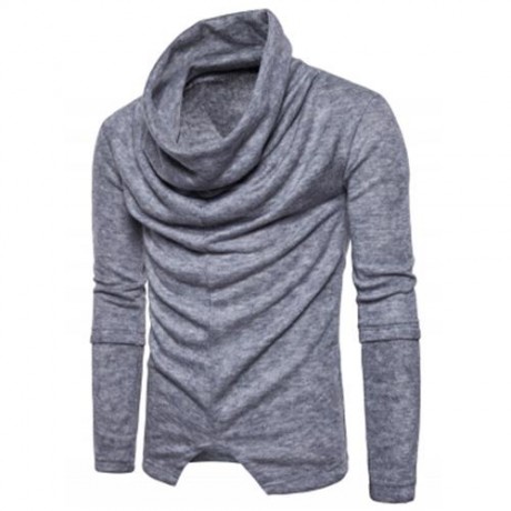 PILES COLLAR LONG SLEEVE ASYMMETRIC SWEATER (LIGHT GRAY)
