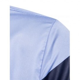 TURNDOWN COLLAR COLOR BLOCK PANEL PRINT SHIRT (AZURE)