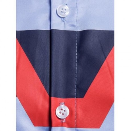 TURNDOWN COLLAR COLOR BLOCK PANEL PRINT SHIRT (AZURE)