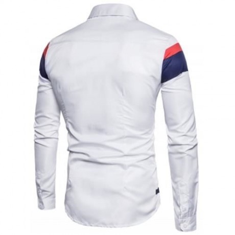 TURNDOWN COLLAR COLOR BLOCK PANEL PRINT SHIRT (WHITE)