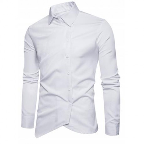 TURNDOWN COLLAR OBLIQUE BUTTON UP SHIRT (WHITE)