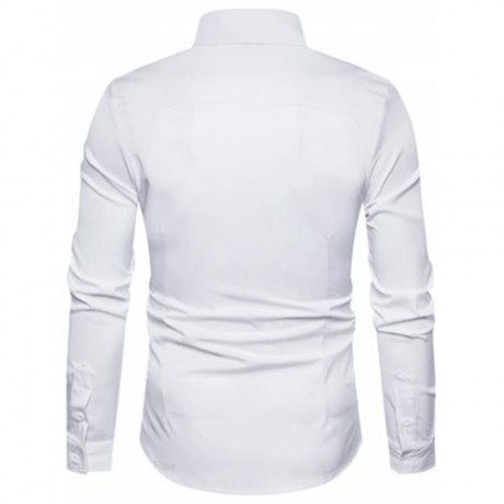 TURNDOWN COLLAR OBLIQUE BUTTON UP SHIRT (WHITE)