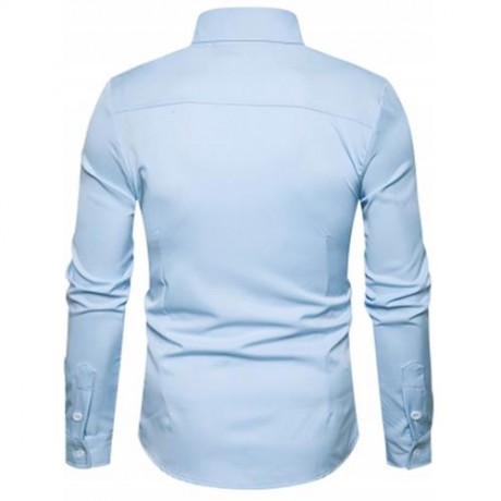 TURNDOWN COLLAR OBLIQUE BUTTON UP SHIRT (LIGHT BLUE)