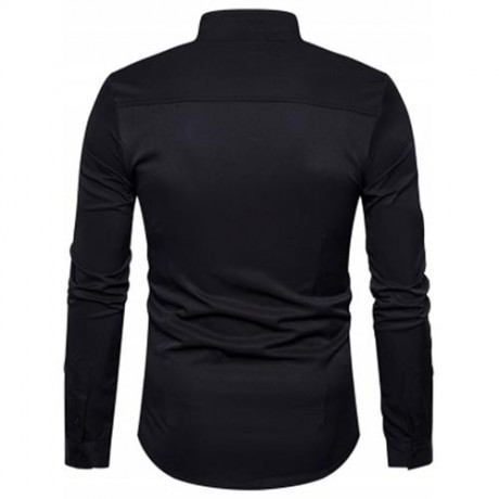 STAND COLLAR OBLIQUE BUTTON UP SHIRT (BLACK)