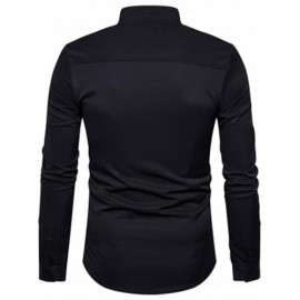 STAND COLLAR OBLIQUE BUTTON UP SHIRT (BLACK)