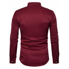 OBLIQUE BUTTON UP STAND COLLAR SHIRT (WINE RED)