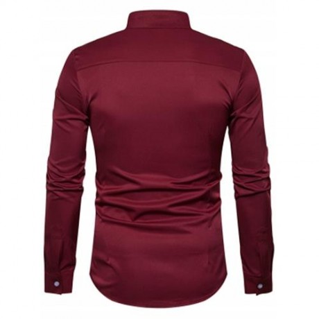 OBLIQUE BUTTON UP STAND COLLAR SHIRT (WINE RED)