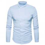 OBLIQUE BUTTON UP STAND COLLAR SHIRT (LIGHT BLUE)