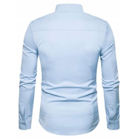 OBLIQUE BUTTON UP STAND COLLAR SHIRT (LIGHT BLUE)