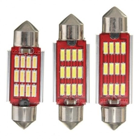 WHITE FESTOON CANBUS ERROR FREE INTERIOR LIGHT BULB 36 39 42MM 12SMD 4014 LED (RED AND SIL