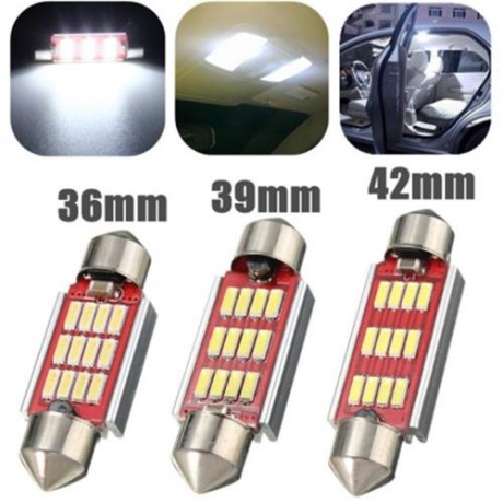 WHITE FESTOON CANBUS ERROR FREE INTERIOR LIGHT BULB 36 39 42MM 12SMD 4014 LED (RED AND SIL