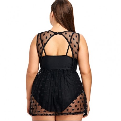 Plus Size Polka Dot One-piece Swimsuits (BLACK)