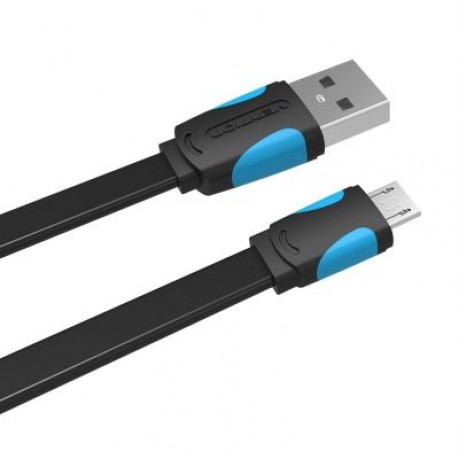 Flat USB2.0 A Male to Micro B Male Cable (BLACK)
