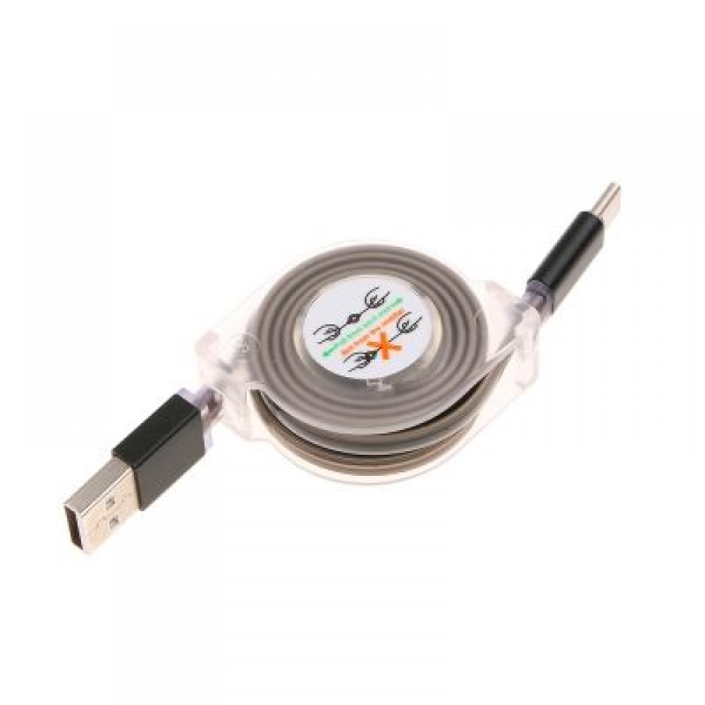 Retractable USB 3.1 Type-C Fast Charging Data Cable with LED Light 1M (BLACK)