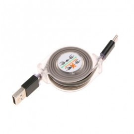 Retractable USB 3.1 Type-C Fast Charging Data Cable with LED Light 1M (BLACK)