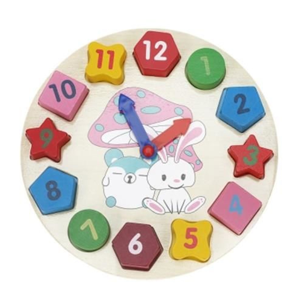 WOODEN DIGITAL GEOMETRY MATCHING CLOCK COGNITIVE TOY (COLORMIX)
