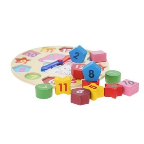 WOODEN DIGITAL GEOMETRY MATCHING CLOCK COGNITIVE TOY (COLORMIX)