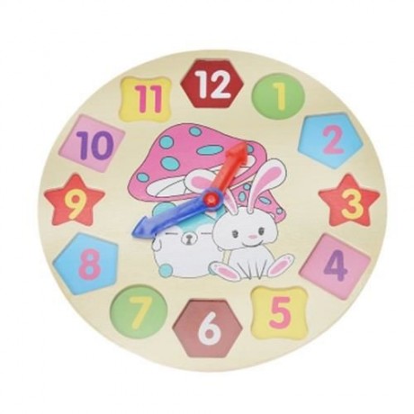 WOODEN DIGITAL GEOMETRY MATCHING CLOCK COGNITIVE TOY (COLORMIX)