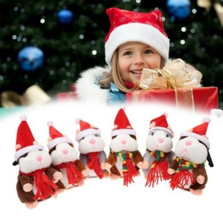 CHRISTMAS STYLE CUTE TALKING HAMSTER PLUSH TOY SOUND RECORD (LIGHT BROWN)
