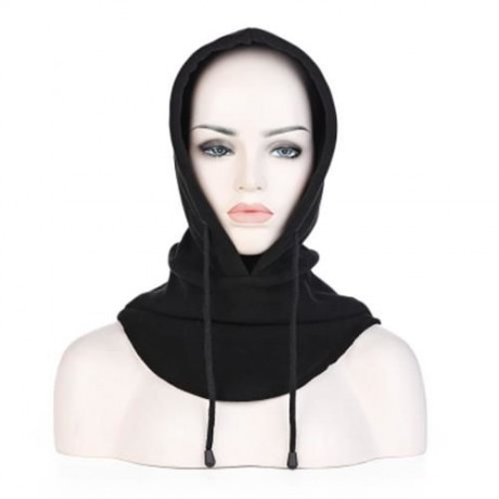 OUTDOOR SKIING THERMAL FLEECE HAT WINDPROOF NECK CAP (BLACK)