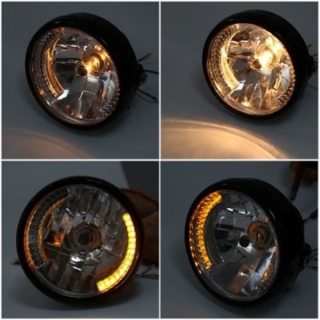 35W 2250LM 12V MOTORCYCLE  YELLOW LIGHT HEAD LAMP ROUND HEADLIGHTS WITH TURN SIGNAL (BLACK
