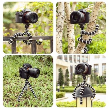 02 ADJUSTABLE OCTOPUS HOLDER COMPACT CAMERA TRIPOD (BLACK WHITE)