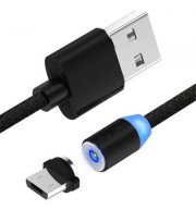 1M Cable for Micro Usb V8 Led Upgraded Reflective Nylon Braided Magnetic Charger (BLACK)