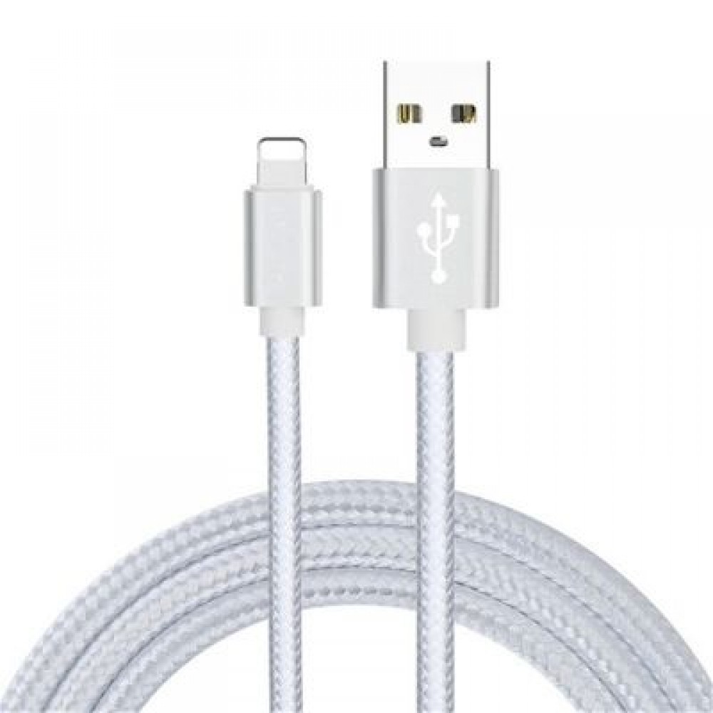 1m Case for iPhone Super Durable Nylon Braided Wire Metal Plug Charger (SILVER)