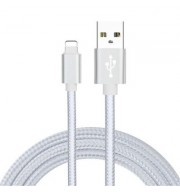 1m Case for iPhone Super Durable Nylon Braided Wire Metal Plug Charger (SILVER)
