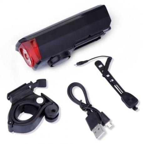 USB RECHARGEABLE SOLAR ENERGY BICYCLE FRONT LIGHT TAIL LAMP (BLACK)